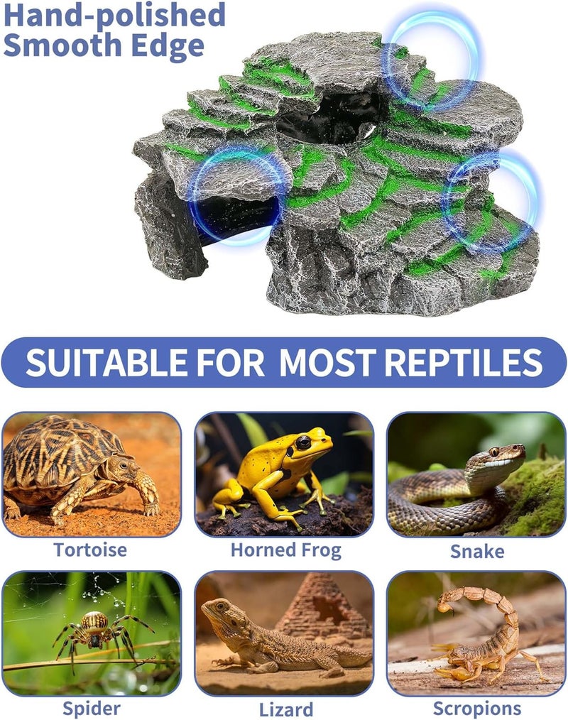 Moonorange Turtle Basking Platform, Reptile Habitat Hideout, Decorative Resin for Aquarium & Terrarium, Including Artificial Plant and Cleaning Brush.(C-Medium-Black) - Image 4